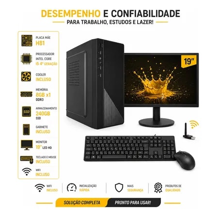 Imagem do Pc Completo Intel Core I5 4 8gb Ssd 240gb Monitor Wifi 240 Gb 8 Gb Intel Graphics