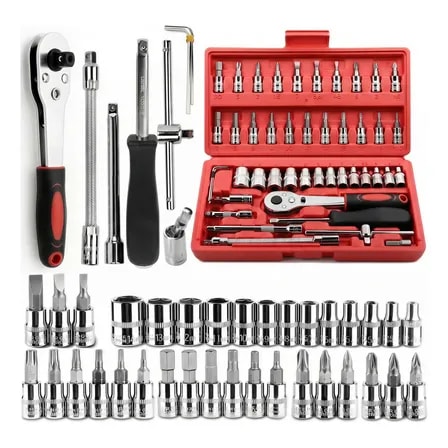 Imagem do Kit 46 Ferramenta Jogo Chave Catraca Repara Moto Carros Vermelho