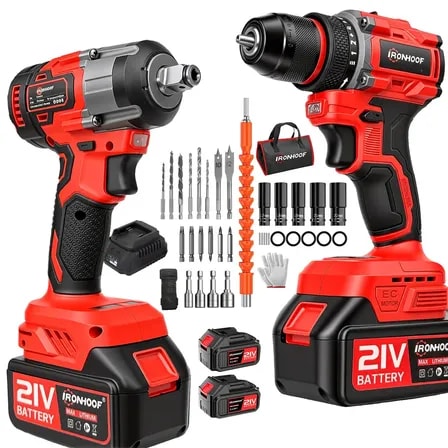 Imagem do Kit 2 Parafusadeira Furadeira Chave De Impacto 2 Bateria Recarregavel