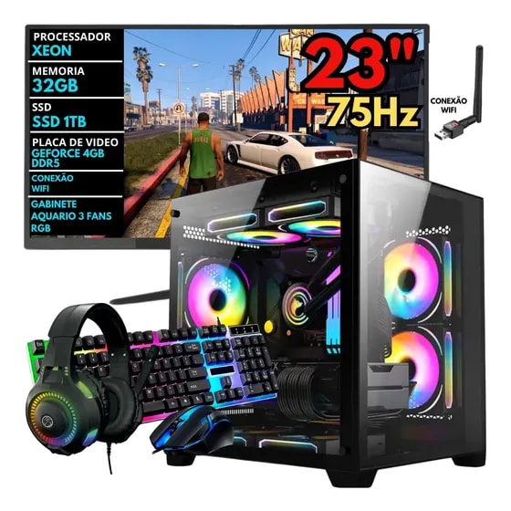Imagem do Pc Gamer Completo Xeon 32gb Geforce 4gb Ssd 1tb 23pol