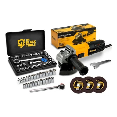 Imagem do Lixadeira Esmerilhadeira Profissional 4 1 2 Com Jogo 40 Pcs Amarelo 220v 60hz