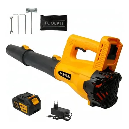 Imagem do Soprador De Folhas Eletrico Profissional Turbo Super Potente 60000rpm Rpm Bateria Bivolt Sem Fio Mestri M136 Amarelo E Preto 127 220v