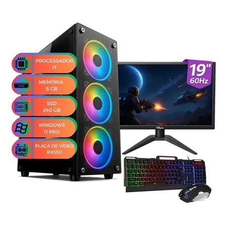 Imagem do Pc Gamer Up Starter Pro I7 8gb Sdd240 Rx550 Monitor19 Win11 8 Gb