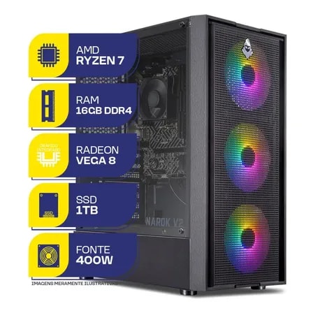 Imagem do Pc Gamer Mancer Mcl Gamer Mkt 62484 Amd Ryzen 7 5700 G 16gb Ddr4 1 Tb 16 Gb Radeon Graphics