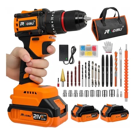 Imagem do Parafusadeira Furadeira De Impacto Brushless 2 Baterias Laranja 127 220v 60hz