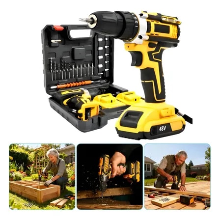 Imagem do Furadeira E Parafusadeira Profissional Portatil 2 Baterias Amarelo 110220 V 50 60hz