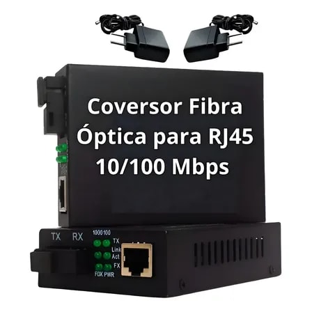 Imagem do Par Conversor Midia Fibra Optica A B Rj45 10 100mb