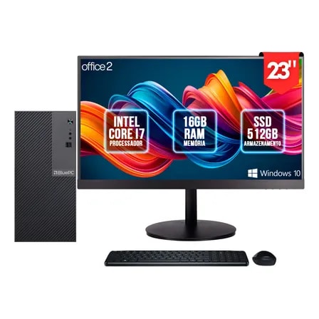 Imagem do Pc Completo Intel I7 16gb Ssd 512gb Monitor Bluepc Office2 512 Gb 16 Gb Intel H Series