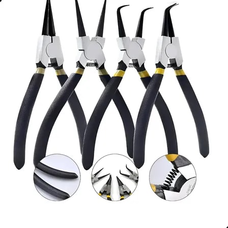Imagem do Alicate Extrator Aneis 4 Pc Bico Curvo Reto Interno Externo