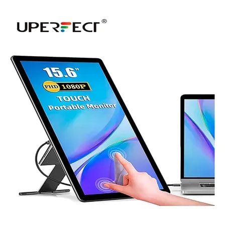 Imagem do Monitor Portatil Uperfect 15 6 Full Hd Touchscreen Ips Com Suporte E Alto Falantes Preto 127 220v