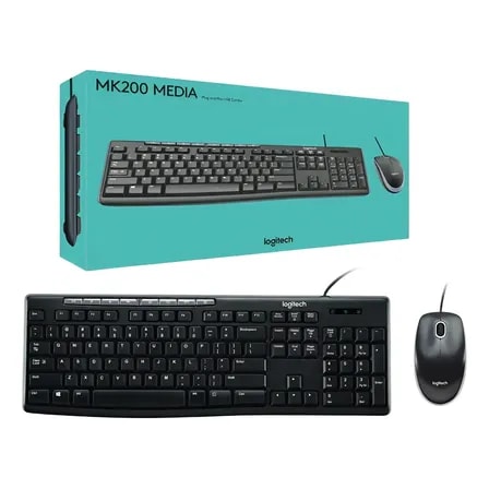 Imagem do Kit Teclado Mouse Logitech Mk200 Usb Com Fio Original Preto Grafite