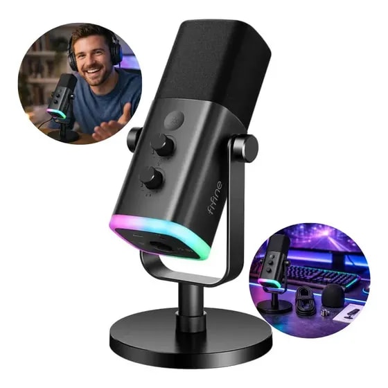 Imagem do Microfone Fifine Usb Xlr Am8 Dinamico Cardioide Cor Preto Gamer
