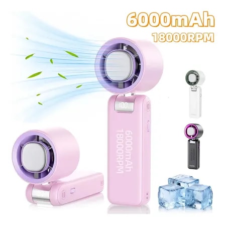 Imagem do Basike Ventilador De Mao Portatil Usb Recarregavel Com Modo De Resfriamento 6000mah Ventiladores De Mesa Portateis De Pescoco E De Compressao De Gelo De Alta Potencia De 100 Niveis 18000rpm Rosa