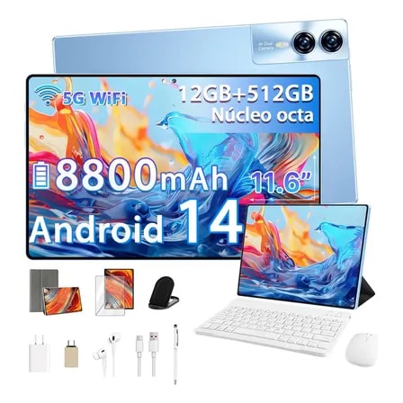 Imagem do Tablet Android S12 Max 11 6 Polegadas Hd Tela 12gb Ram 512gb Deca Core 24mp 48mp Apoia Wifi 2 4 5g Bateria 8800mah Com Azul Claro