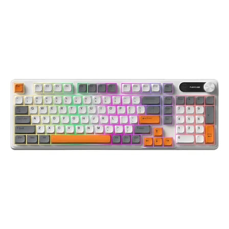 Imagem do Teclado Gamer E Escritorio Com Fio Furycube Ip98 Rgb Com Botao Giratorio A Prova Dagua Cor De Teclado Branco Cinza Laranja Ingles Internacional