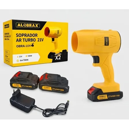 Imagem do Soprador De Folhas Turbo Portatil 2 Baterias 21v Sem Fio Amarelo 127 220v