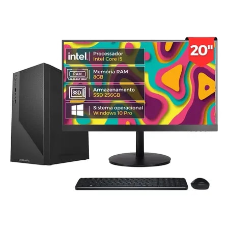 Imagem do Computador Completo Fast Intel Core I5 8gb Ram Ssd 256gb Windows 10 Pro Bivolt Preto Monitor 20 Led Mouse E Teclado Bluepc Cd2e 0110fa