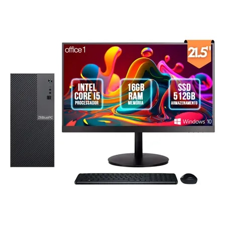 Imagem do Computador Completo Intel Core I5 16gb Ram Ssd 512gb Monitor Led 21 5 Windows 10 Pro Preto Bivolt Bluepc Office1 Cdbp Off1 114