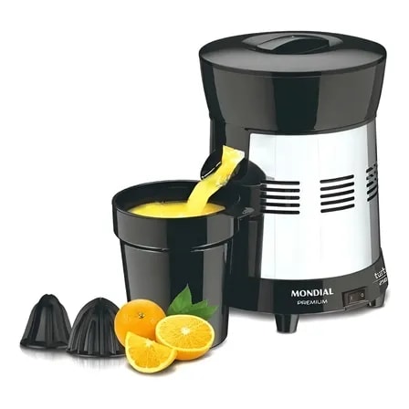 Imagem do Espremedor Extrator Sucos Laranja Frutas Mondial E 10 Bivolt Preto Prata 127 220v
