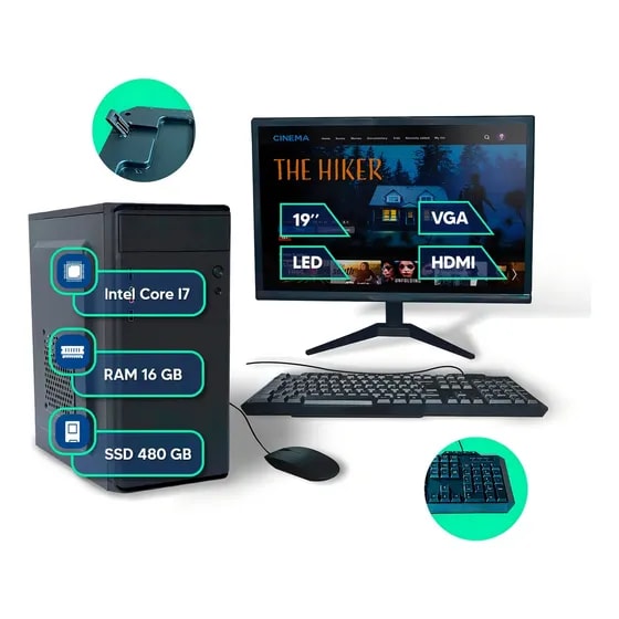 Imagem do Pc Computador Completo Intel I7 16gb Ssd 480gb Monitor 19