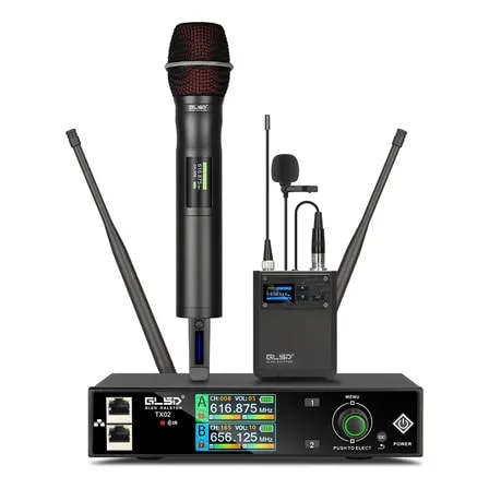 Imagem do Microfone Sem Fio Duplo Uhf Lapela Condensador Tx02 02 Preto Preto