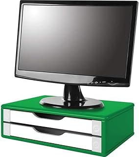 Imagem do Souza Cia Suporte De Monitor 2 Gavetas Mdf Verde C Gaveta Branca Ref 3353