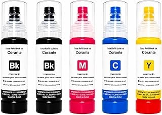 Imagem do Kit 5 Tintas Compativeis Para Epson L3250 L3150 L3210 L3110 L5190 L5290 L4150 L4160 L4260 L6270 T544 2 Preto Ciano Magenta Amarelo 70ml Cada